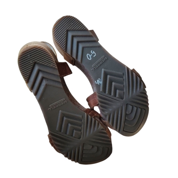 Merrell Chestnut Chocolate Brown Leather Strappy Sandals - Picture 2 of 3